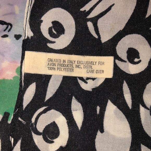 Avon White Black Multicolored Floral Polka Square Scarf - Picture 3 of 7